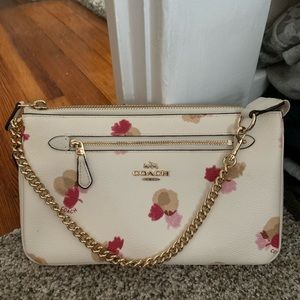 Coach pink floral clutch size purse w/ strap